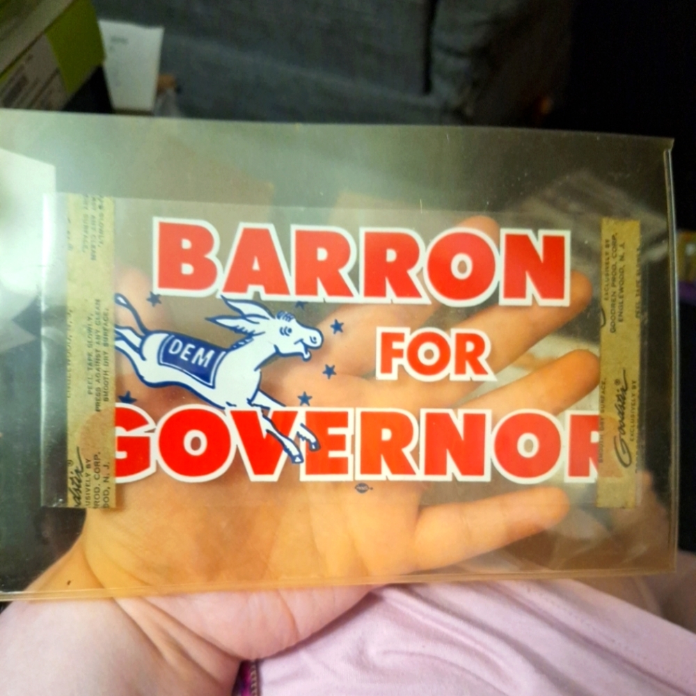 Barron For Governor Sticker Vintage Unused In A Sleeve.